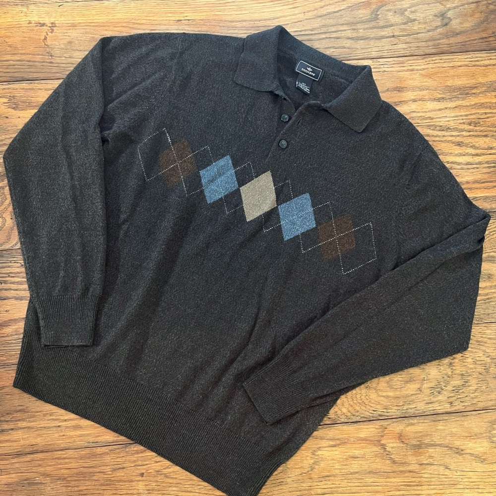 Dockers Dark Grey Knit Polo Sweater